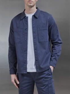 Garment Dye Overshirt In Navy