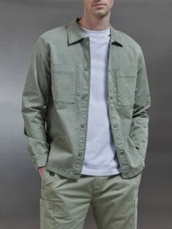 Garment Dye Overshirt In Olive