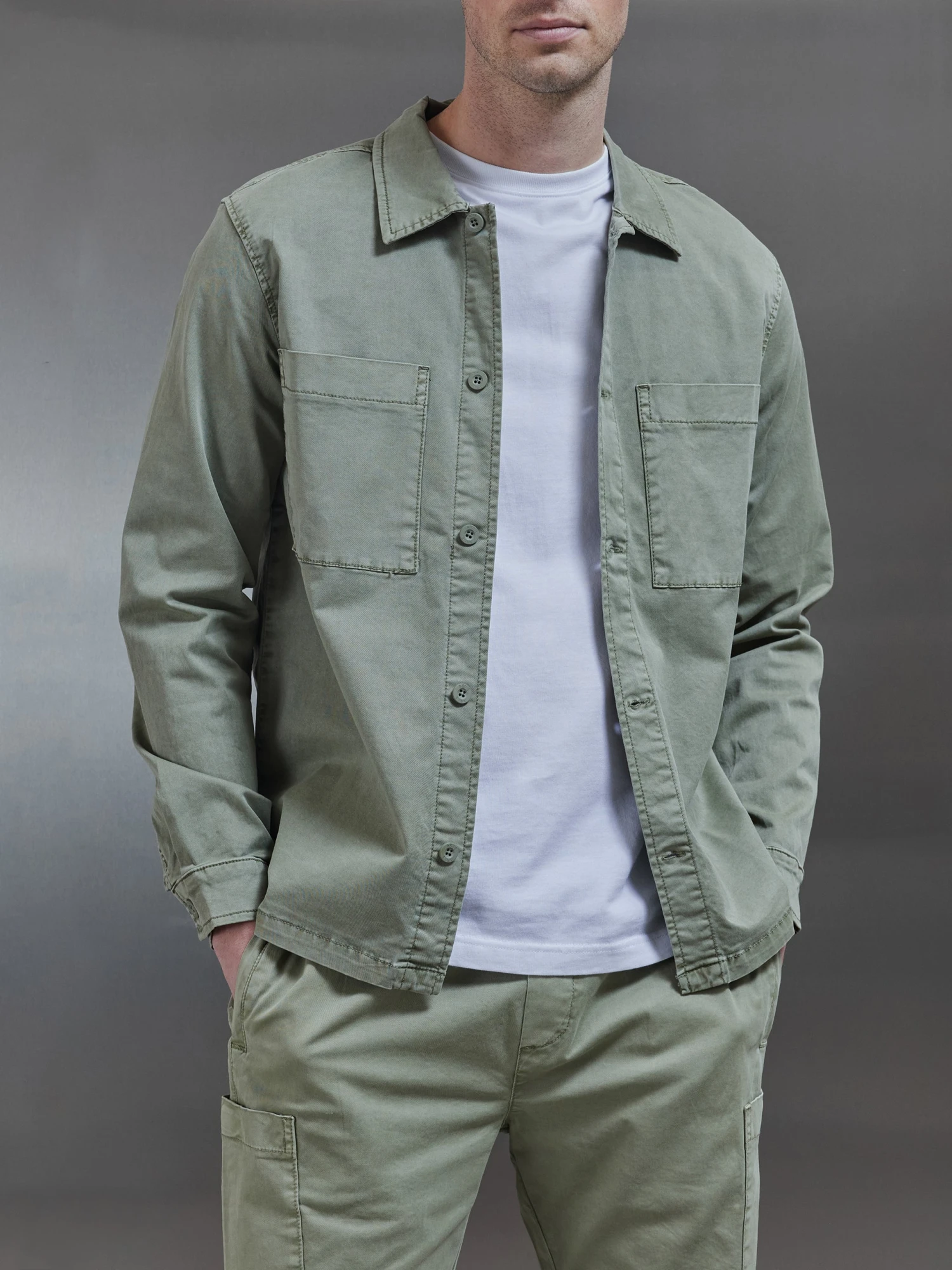 Garment Dye Overshirt In Olive 3 Garment Dye Overshirt In Olive