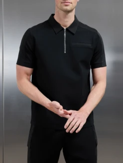 Hybrid Cargo Zip Polo Shirt In Black -Cheap Shirts Shop HYBRID CARGO POLO SHIRT BLACK 5597