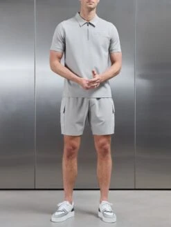 Hybrid Cargo Zip Polo Shirt In Stone -Cheap Shirts Shop HYBRID CARGO POLO SHIRT IN STONE 5436