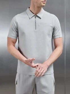 Hybrid Cargo Zip Polo Shirt In Stone -Cheap Shirts Shop HYBRID CARGO POLO SHIRT IN STONE 5449