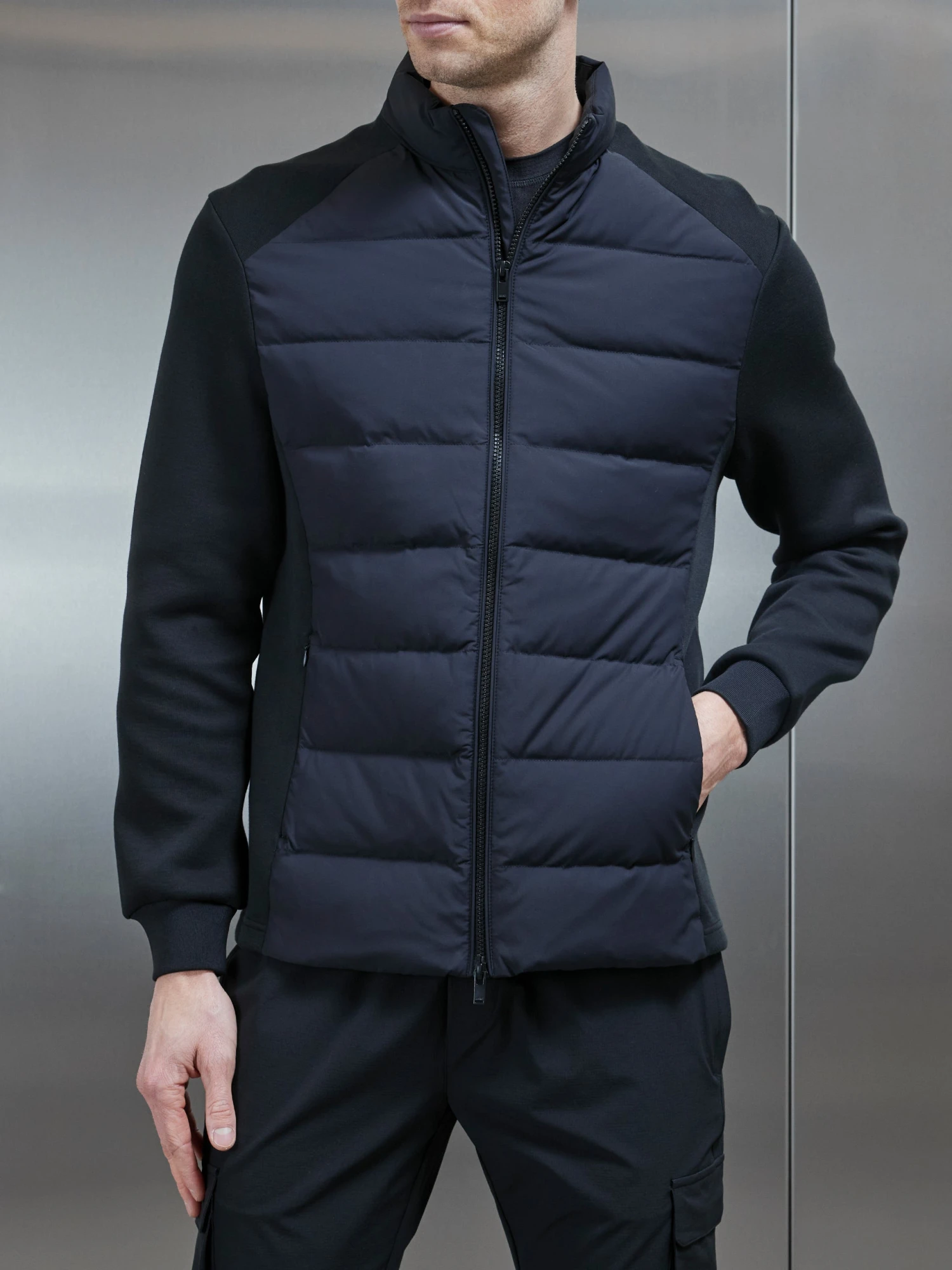 Hybrid Technical Puffer Jacket In Black 3 Hybrid Technical Puffer Jacket In Black