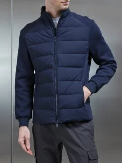 Hybrid Technical Puffer Jacket In Navy