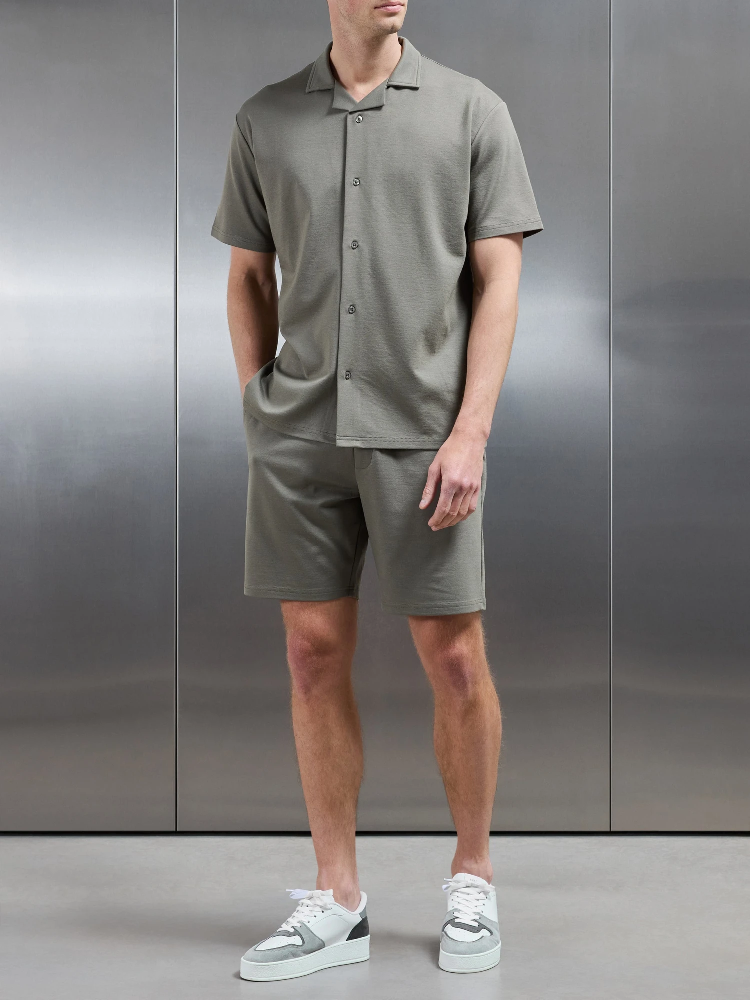 Interlock Relaxed Fit Revere Collar Shirt In Sage 4 Interlock Relaxed Fit Revere Collar Shirt In Sage - Image 2