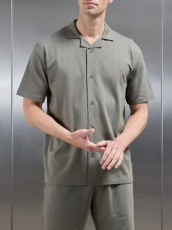 Interlock Relaxed Fit Revere Collar Shirt In Sage 10 Interlock Relaxed Fit Revere Collar Shirt In Sage -Cheap Shirts Shop INTERLOCK RELAXED FIT SHIRT SAGE 4368