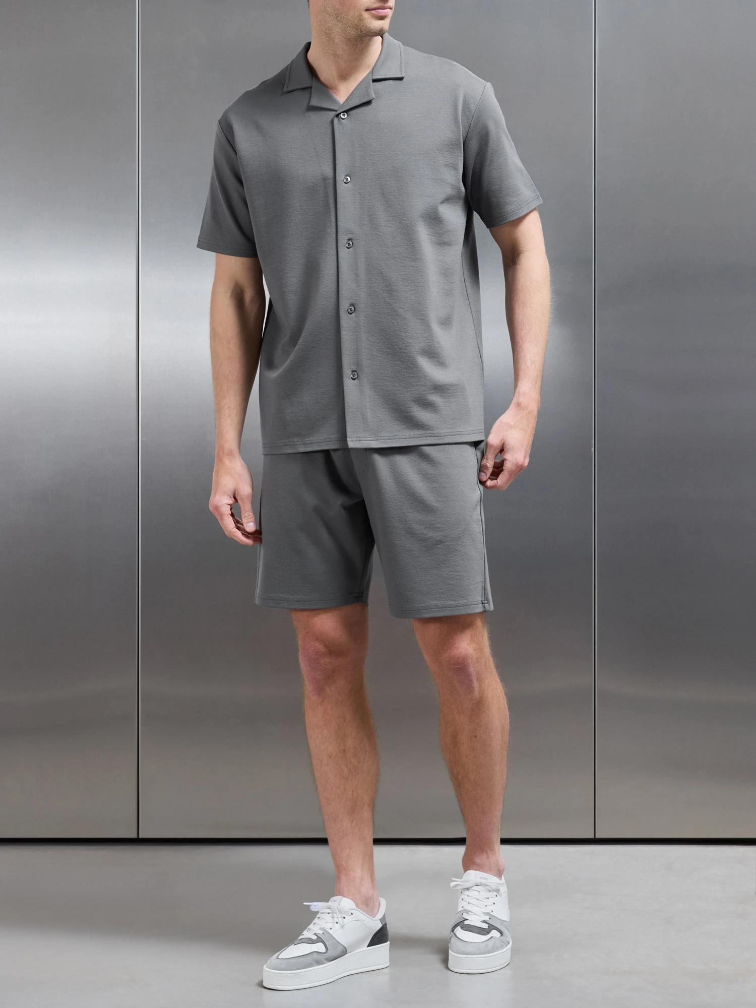 Interlock Relaxed Fit Revere Collar Shirt In Grey 4 Interlock Relaxed Fit Revere Collar Shirt In Grey - Image 2