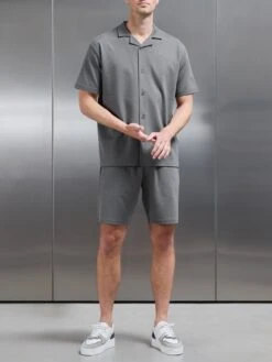 Interlock Relaxed Fit Revere Collar Shirt In Grey 11 Interlock Relaxed Fit Revere Collar Shirt In Grey -Cheap Shirts Shop INTERLOCK RELAXED SHIRT IN GREY 0865