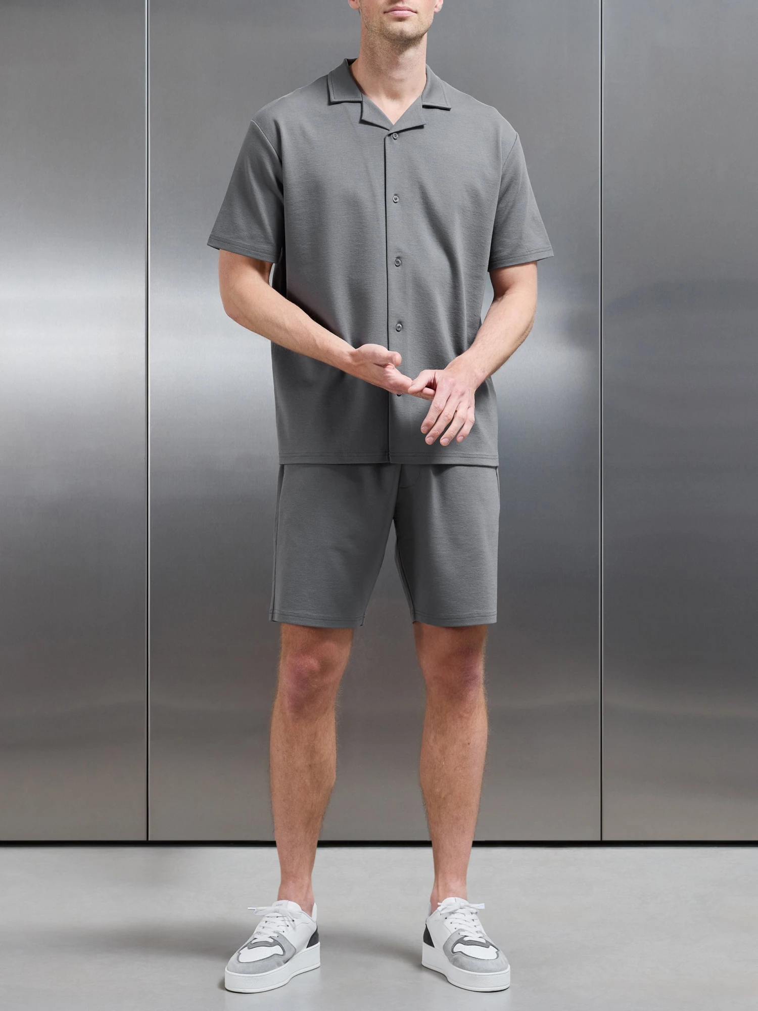 Interlock Relaxed Fit Revere Collar Shirt In Grey 7 Interlock Relaxed Fit Revere Collar Shirt In Grey - Image 5