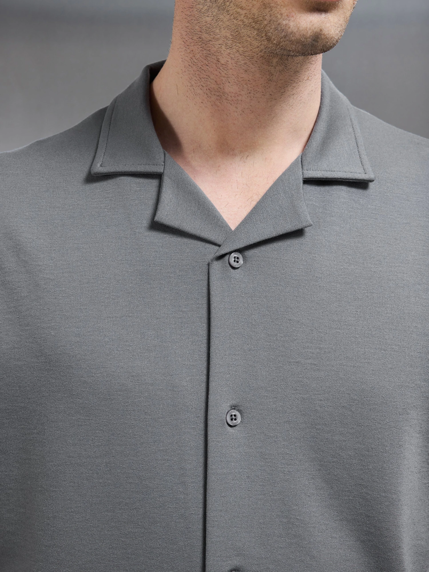 Interlock Relaxed Fit Revere Collar Shirt In Grey 5 Interlock Relaxed Fit Revere Collar Shirt In Grey - Image 3