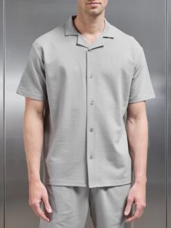 Interlock Relaxed Fit Revere Collar Shirt In Stone