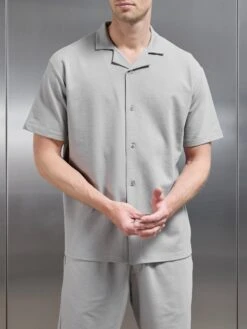 Interlock Relaxed Fit Revere Collar Shirt In Stone -Cheap Shirts Shop INTERLOCK RELAXED SHIRT IN STONE 0932