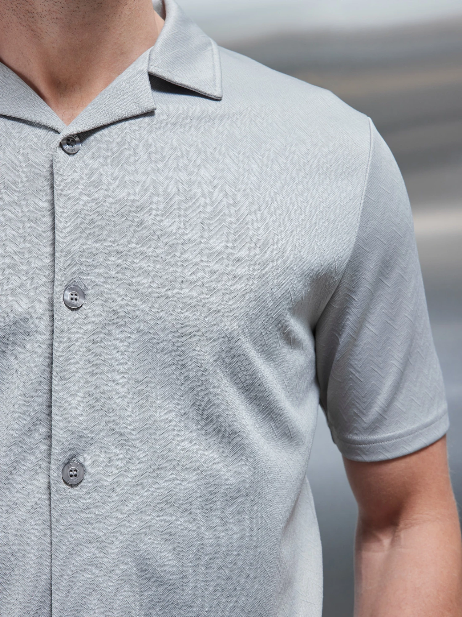 Textured Interlock Revere Collar Shirt In Stone 5 Textured Interlock Revere Collar Shirt In Stone - Image 3