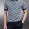 Jacquard Knitted Zip Polo Shirt In Navy 1 Jacquard Knitted Zip Polo Shirt In Navy -Cheap Shirts Shop JACQUARD KNITTED ZIP POLO SHIRT IN NAVY 25239