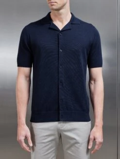 Knitted Revere Collar Shirt In Navy -Cheap Shirts Shop KNITTEDREVERECOLLARSHIRT NAVY 13