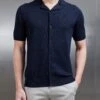 Knitted Revere Collar Shirt In Navy -Cheap Shirts Shop KNITTEDREVERECOLLARSHIRT NAVY 14