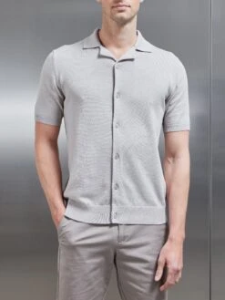 Knitted Revere Collar Shirt In Stone