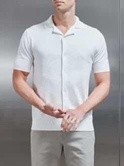 Knitted Revere Collar Shirt In White -Cheap Shirts Shop KNITTEDREVERECOLLARSHIRT WHITE 8