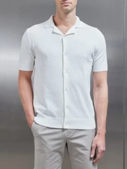 Knitted Revere Collar Shirt In White