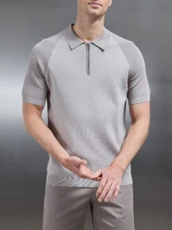 Knitted Raglan Colour Block Zip Polo In Stone 11 Knitted Raglan Colour Block Zip Polo In Stone -Cheap Shirts Shop KNITTED RAGLAN POLO SHIRT IN STONE 4918