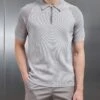 Knitted Raglan Colour Block Zip Polo In Stone -Cheap Shirts Shop KNITTED RAGLAN POLO SHIRT IN STONE 4923