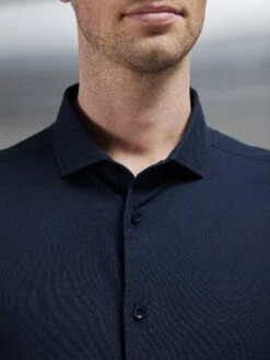 Linen Long Sleeve Cutaway Collar Shirt In Navy -Cheap Shirts Shop LINEN LONG SLEEVE CUTAWAY COLLAR SHIRT IN NAVY 1257