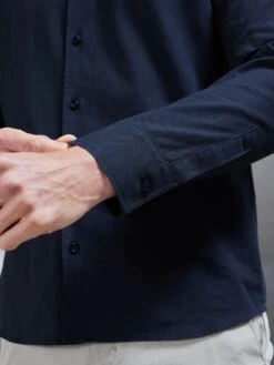 Linen Long Sleeve Cutaway Collar Shirt In Navy -Cheap Shirts Shop LINEN LONG SLEEVE CUTAWAY COLLAR SHIRT IN NAVY 1364