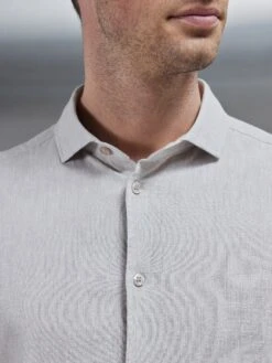 Linen Long Sleeve Cutaway Collar Shirt In Stone -Cheap Shirts Shop LINEN LONG SLEEVE CUTAWAY COLLAR SHIRT IN STONE 1344