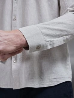 Linen Long Sleeve Cutaway Collar Shirt In Stone -Cheap Shirts Shop LINEN LONG SLEEVE CUTAWAY COLLAR SHIRT IN STONE 1346