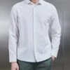 Linen Long Sleeve Cutaway Collar Shirt In White -Cheap Shirts Shop LINEN LONG SLEEVE CUTAWAY COLLAR SHIRT IN WHITE 1420