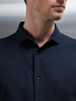 Linen Short Sleeve Cutaway Collar Shirt In Navy -Cheap Shirts Shop LINEN SHORT SLEEVE CUTAWAY COLLAR SHIRT IN NAVY 28445