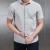 Linen Short Sleeve Cutaway Collar Shirt In Stone