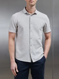 Linen Short Sleeve Cutaway Collar Shirt In Stone 9 Linen Short Sleeve Cutaway Collar Shirt In Stone -Cheap Shirts Shop LINEN SHORT SLEEVE CUTAWAY COLLAR SHIRT IN STONE 28604