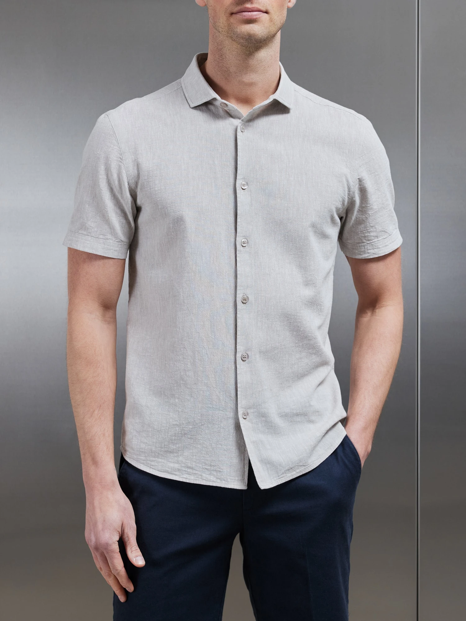 Linen Short Sleeve Cutaway Collar Shirt In Stone 6 Linen Short Sleeve Cutaway Collar Shirt In Stone - Image 4