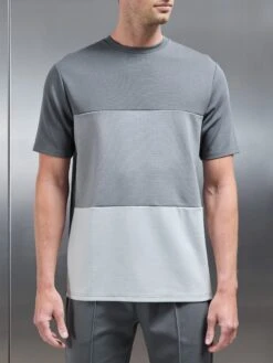 Luxe Panel Colour Block T-Shirt In Grey -Cheap Shirts Shop LUXE COLOUR BLOCK TSHIRT IN GREY 816