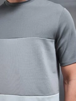 Luxe Panel Colour Block T-Shirt In Grey -Cheap Shirts Shop LUXE COLOUR BLOCK TSHIRT IN GREY 830