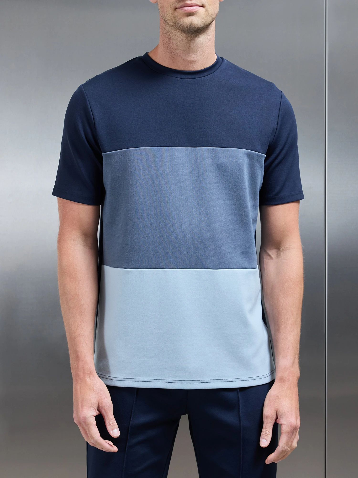 Luxe Panel Colour Block T-Shirt In Navy 3 Luxe Panel Colour Block T-Shirt In Navy
