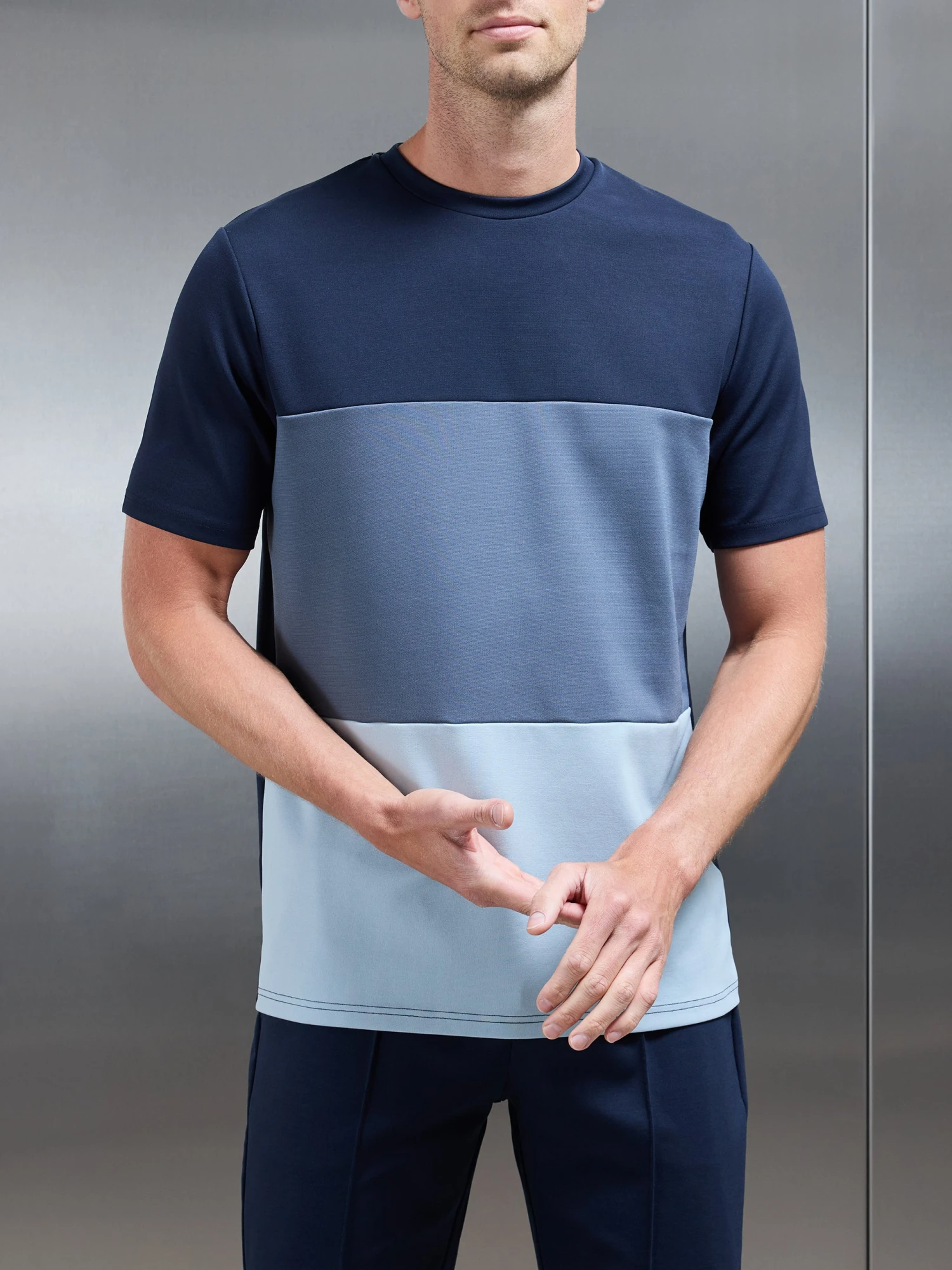 Luxe Panel Colour Block T-Shirt In Navy 7 Luxe Panel Colour Block T-Shirt In Navy - Image 5