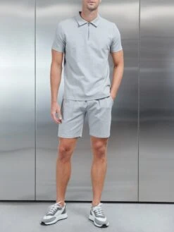 Luxe Half Zip Polo Shirt In Marl Grey -Cheap Shirts Shop LUXE HALF ZIP MARLGREY 0011