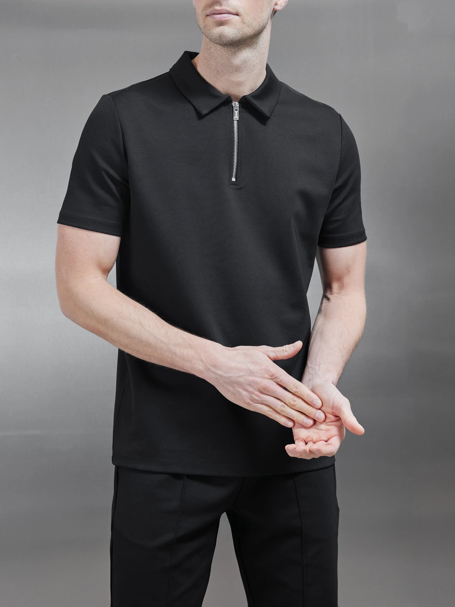 Luxe Half Zip Polo Shirt In Black 6 Luxe Half Zip Polo Shirt In Black - Image 4