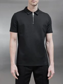 Luxe Half Zip Polo Shirt In Black