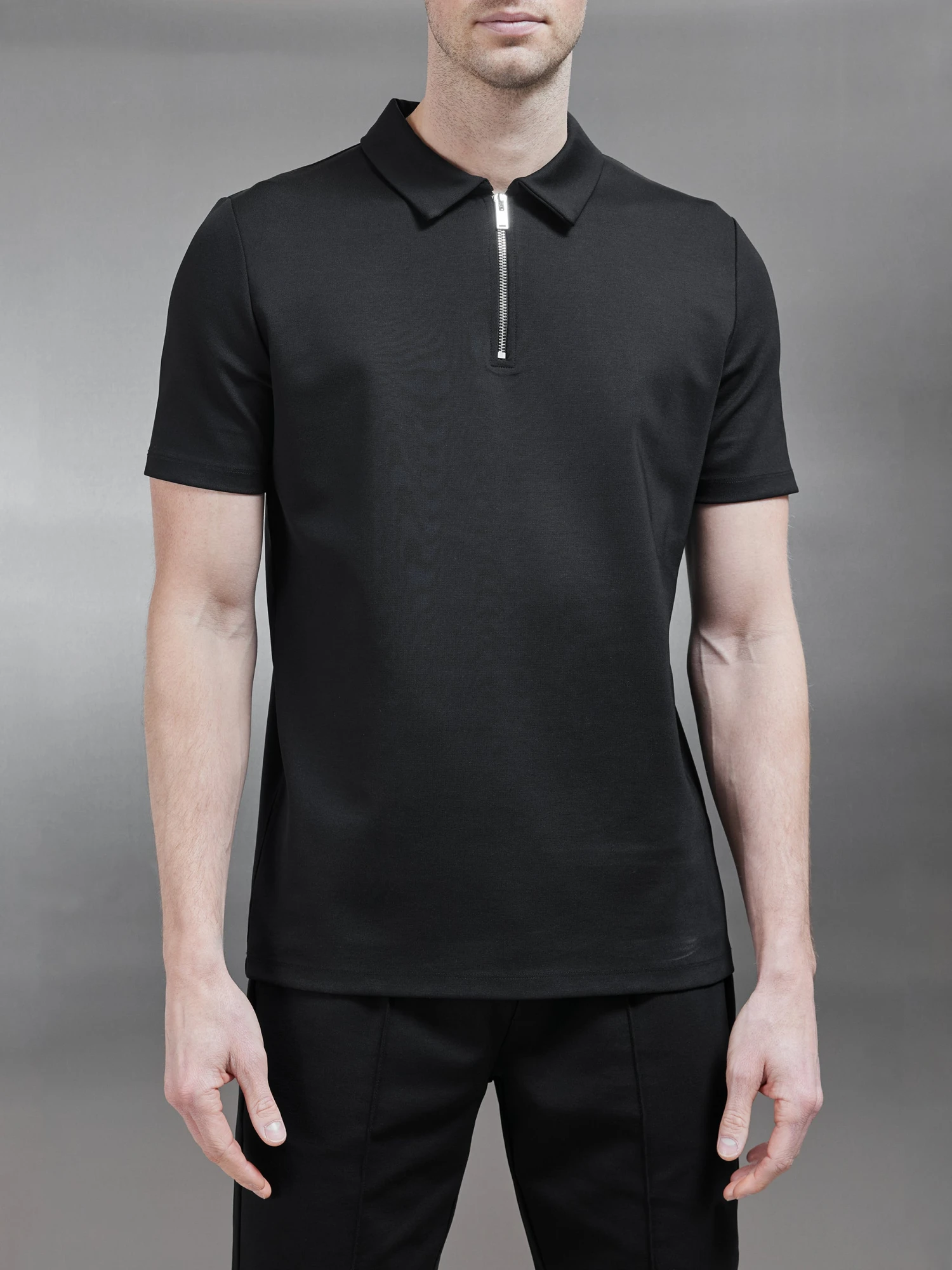 Luxe Half Zip Polo Shirt In Black 3 Luxe Half Zip Polo Shirt In Black