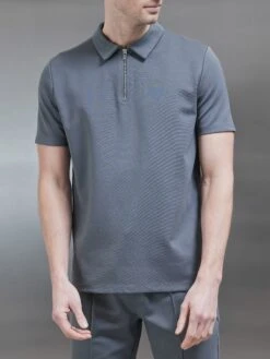 Luxe Half Zip Polo Shirt In Grey
