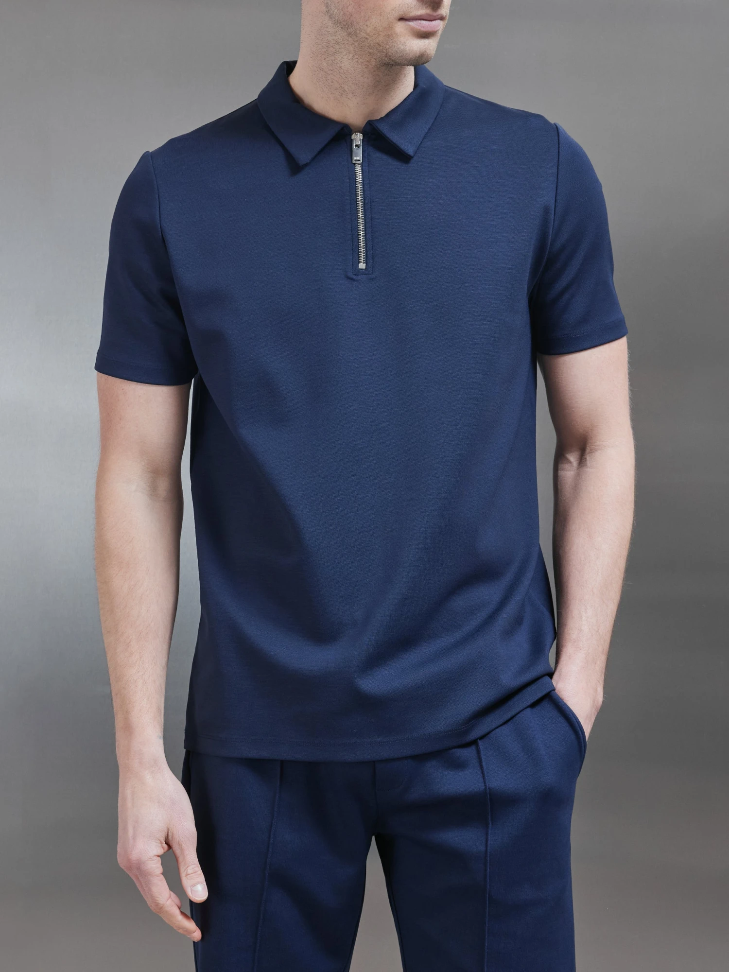 Luxe Half Zip Polo Shirt In Navy 3 Luxe Half Zip Polo Shirt In Navy
