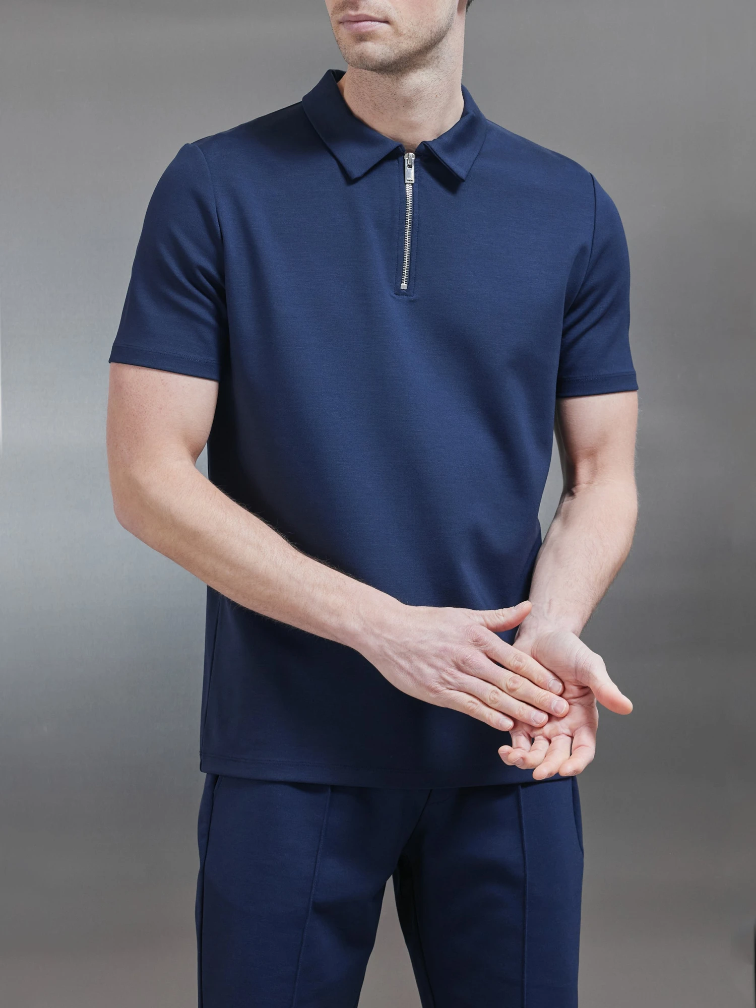 Luxe Half Zip Polo Shirt In Navy 6 Luxe Half Zip Polo Shirt In Navy - Image 4