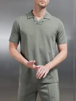 Luxe Revere Collar Polo Shirt In Olive