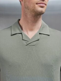 Luxe Revere Collar Polo Shirt In Olive -Cheap Shirts Shop LUXE REVERE COLLAR POLO SHIRT IN OLIVE 1099