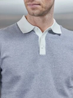 Melange Contrast Button Polo Shirt In Navy -Cheap Shirts Shop MELANGE CONTRAST BUTTON POLO SHIRT IN NAVY 8402