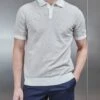 Melange Contrast Button Polo Shirt In Oatmeal -Cheap Shirts Shop MELANGE CONTRAST BUTTON POLO SHIRT IN OATMEAL 718