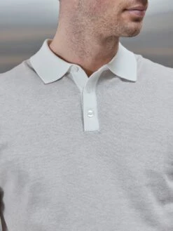 Melange Contrast Button Polo Shirt In Oatmeal -Cheap Shirts Shop MELANGE CONTRAST BUTTON POLO SHIRT IN OATMEAL 719
